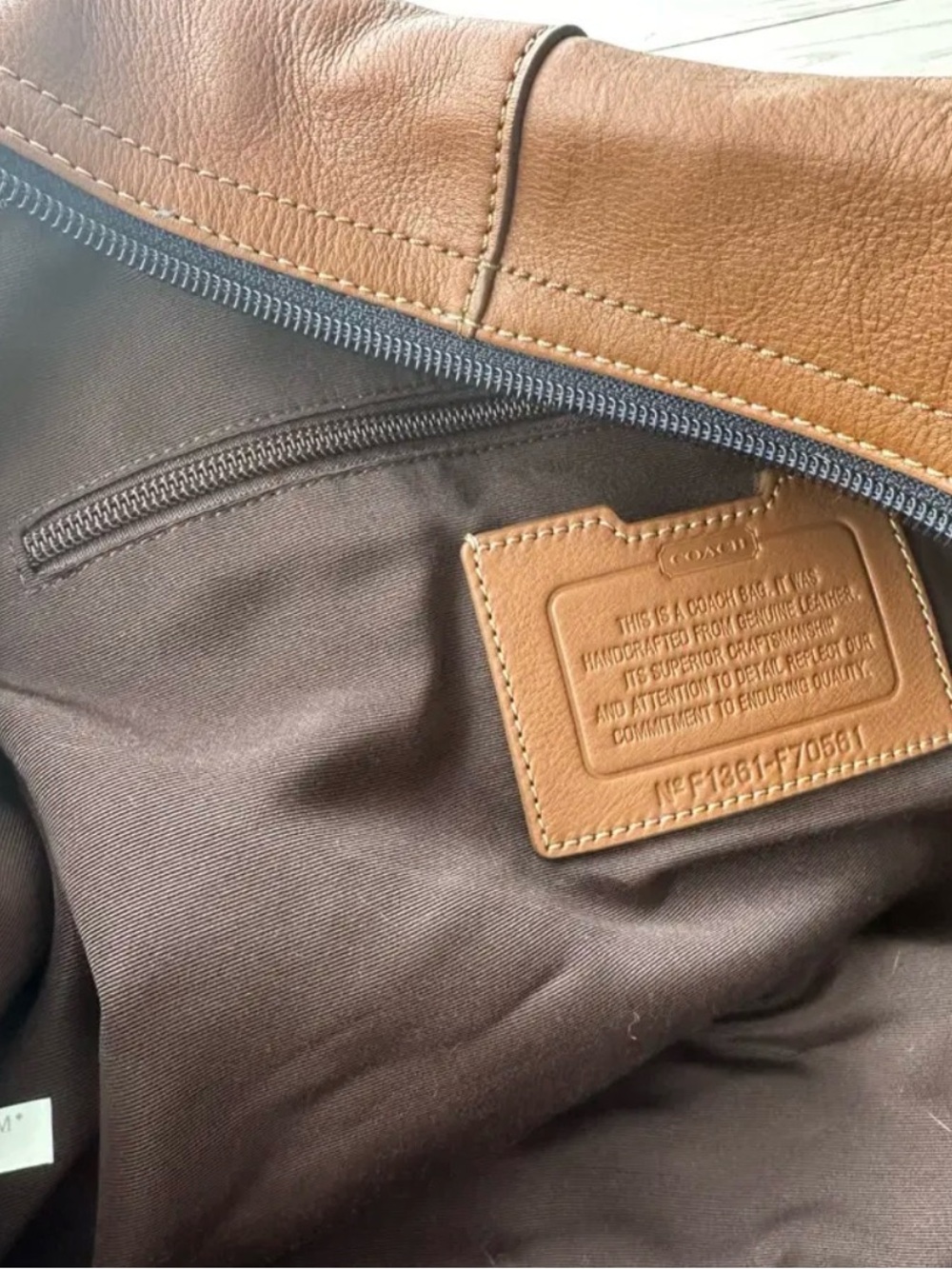 Coach Tan Leather Duffel with Navy and White Straps - Picture 3 of 5